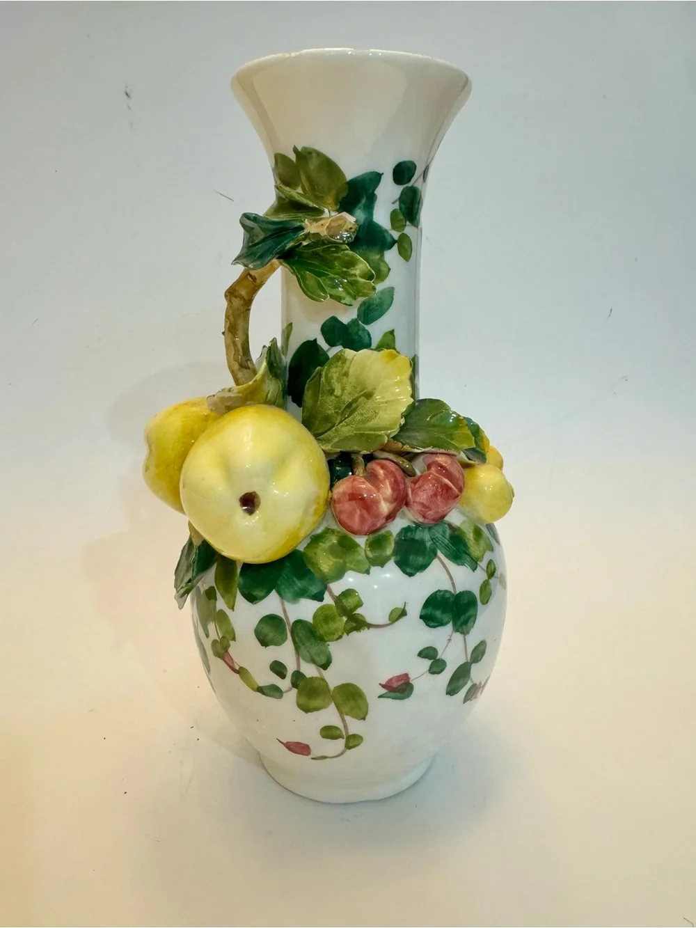 Vintage Italian Barbotine Majolica 3D Fruit Ceramic Vase Hand Painted Italy MCM